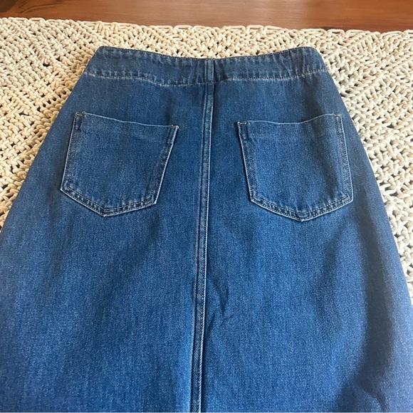 NWT Twelve on Twelth Dark Wash Denim Maxi Skirt S Frayed Hem Asymmetrical - Picture 9 of 12